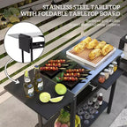 Bar Serving Cart Outdoor Kitchen Island with Stainless Steel Top and Storage for Patio , Black, 48*24.4*33.1