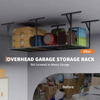 Garage Overhead Storage Racks, Heavy-Duty Steel Ceiling Mount Racks, Adjustable Height,600lbs Capacity, Black