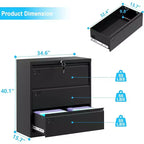 3-Drawer Lateral File Cabinet with Lock, Metal Storage Organizer for Letter/Legal/A4 Files, Space-Saving Black Office Cabinet
