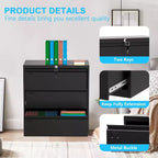 3-Drawer Lateral File Cabinet with Lock, Metal Storage Organizer for Letter/Legal/A4 Files, Space-Saving Black Office Cabinet