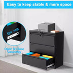 3-Drawer Lateral File Cabinet with Lock, Metal Storage Organizer for Letter/Legal/A4 Files, Space-Saving Black Office Cabinet
