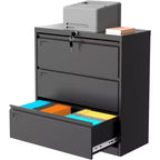 3-Drawer Lateral File Cabinet with Lock, Metal Storage Organizer for Letter/Legal/A4 Files, Space-Saving Black Office Cabinet