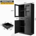 71 Storage Cabinet with Glass Doors, Adjustable Shelves and Lockable Drawers, Vertical Metal Organizer for Home Office, Garage, Utility Room
