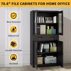 71 Storage Cabinet with Glass Doors, Adjustable Shelves and Lockable Drawers, Vertical Metal Organizer for Home Office, Garage, Utility Room
