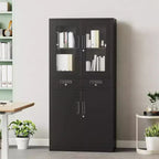 71 Storage Cabinet with Glass Doors, Adjustable Shelves and Lockable Drawers, Vertical Metal Organizer for Home Office, Garage, Utility Room