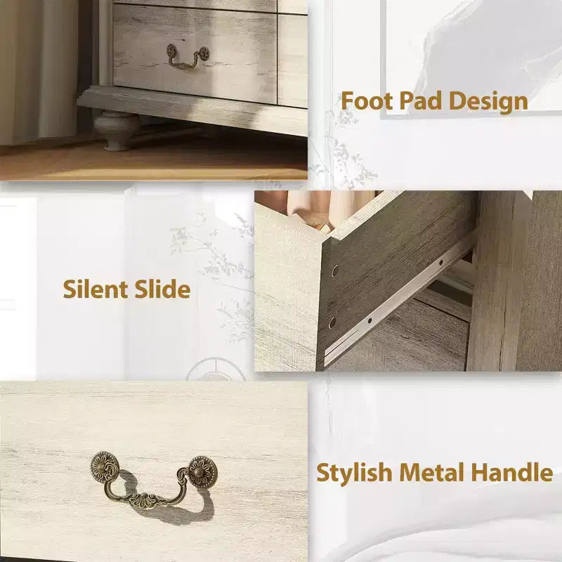 9 Drawers Dresser, Wood Rustic Chest of Drawers with Metal Handles, Storage Organizer for Bedroom, Living Room