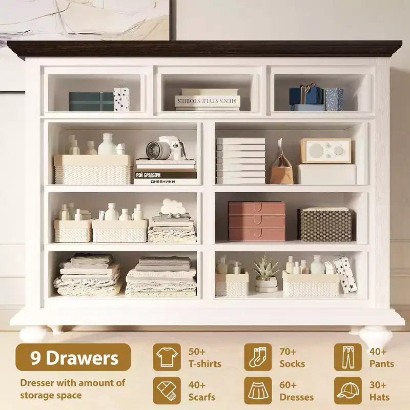 9 Drawers Dresser, Wood Rustic Chest of Drawers with Metal Handles, Storage Organizer for Bedroom, Living Room