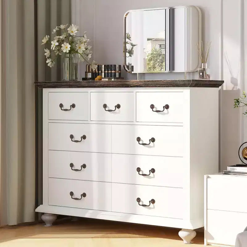 9 Drawers Dresser, Wood Rustic Chest of Drawers with Metal Handles, Storage Organizer for Bedroom, Living Room