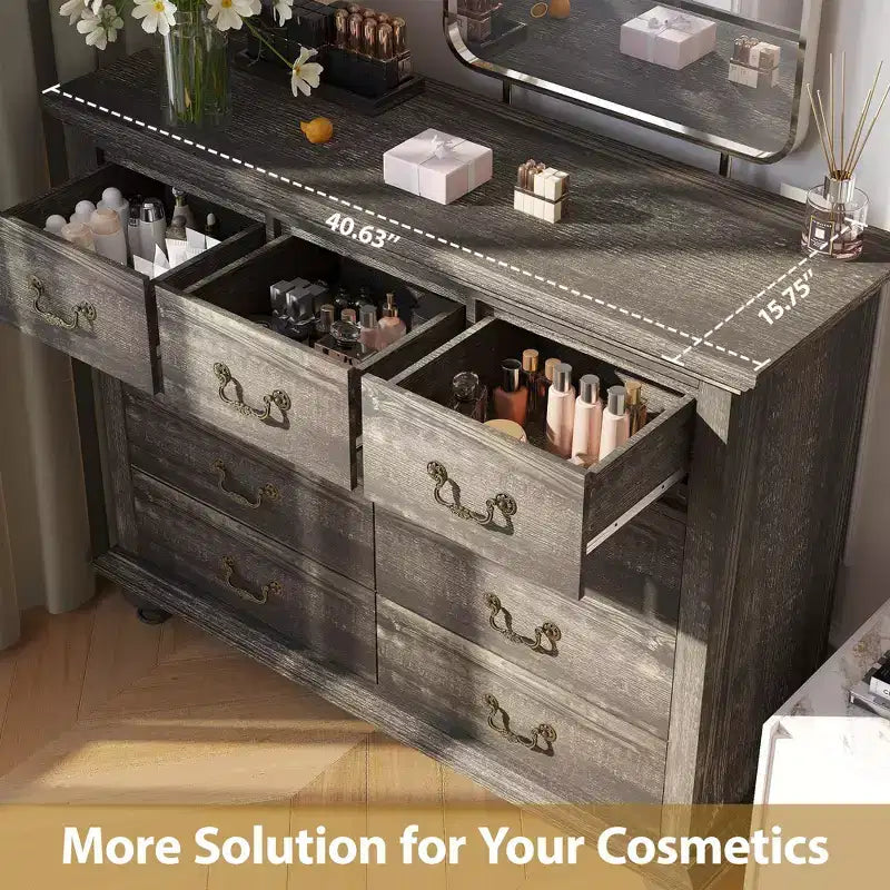9 Drawers Dresser, Wood Rustic Chest of Drawers with Metal Handles, Storage Organizer for Bedroom, Living Room