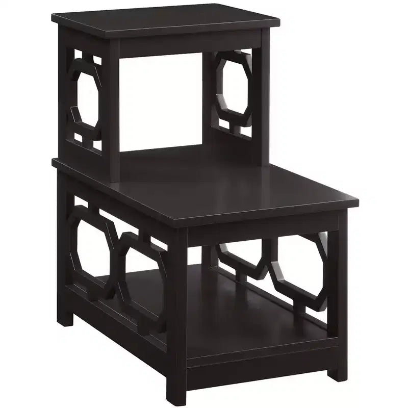 Belmont 2 Step Chairside End Table with L Shaped Frame and Octagon Side Panels, Three Tier Storage Accent Table for Living Room