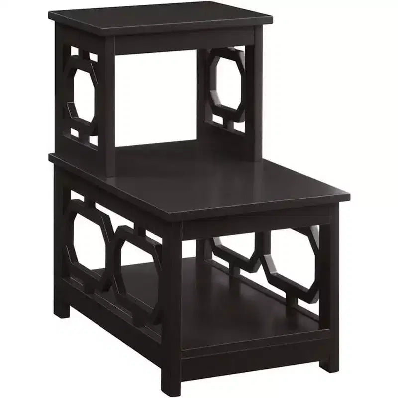 Belmont 2 Step Chairside End Table with L Shaped Frame and Octagon Side Panels, Three Tier Storage Accent Table for Living Room