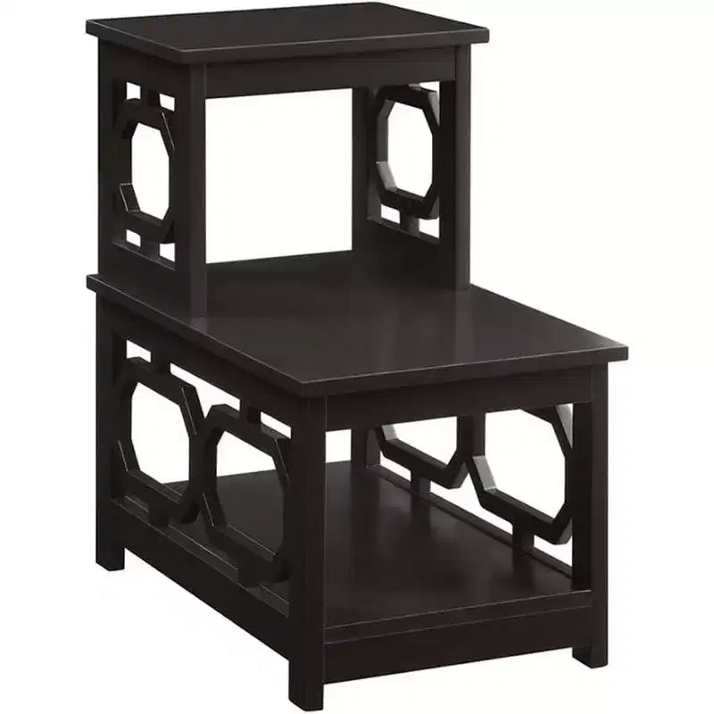 Belmont 2 Step Chairside End Table with L Shaped Frame and Octagon Side Panels, Three Tier Storage Accent Table for Living Room