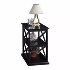 Belmont Chairside End Table with Shelves Stylish Double X Frame Three-Tier Storage Accent Table for Transitional Home Dcor