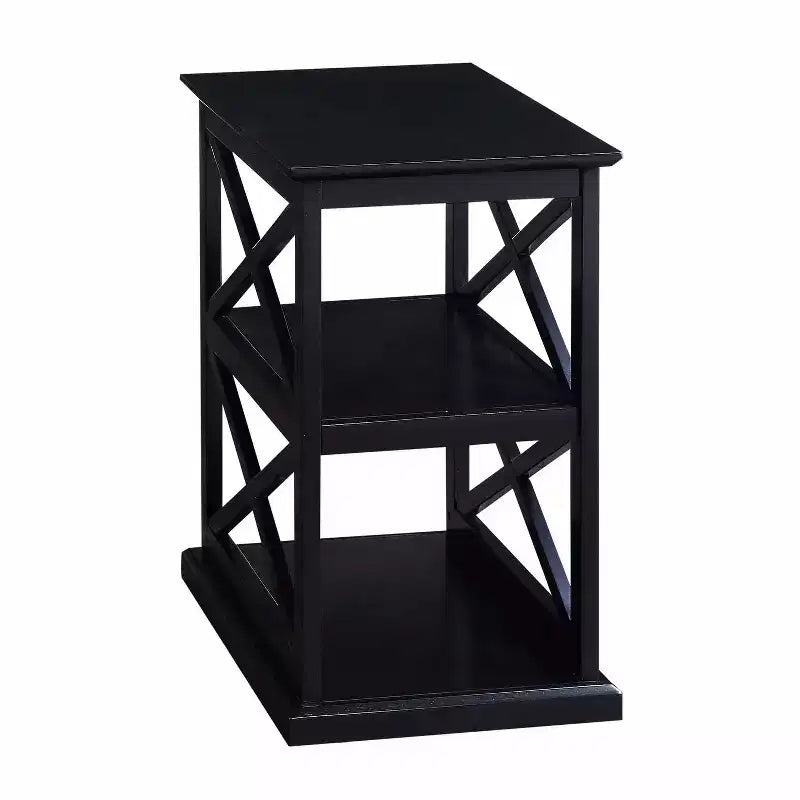 Belmont Chairside End Table with Shelves Stylish Double X Frame Three-Tier Storage Accent Table for Transitional Home Dcor