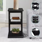 Belmont Chairside End Table with Shelves Stylish Double X Frame Three-Tier Storage Accent Table for Transitional Home Dcor