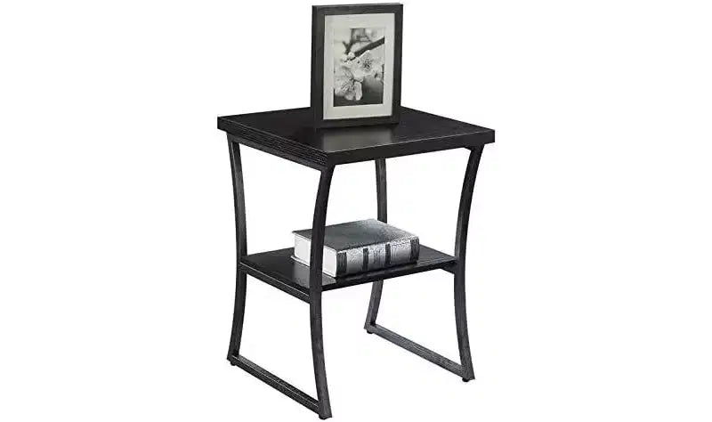Belmont Three Tier End Table with Open Storage Shelves, Cross Frame Design and Sleek Finish for Display or Everyday Use