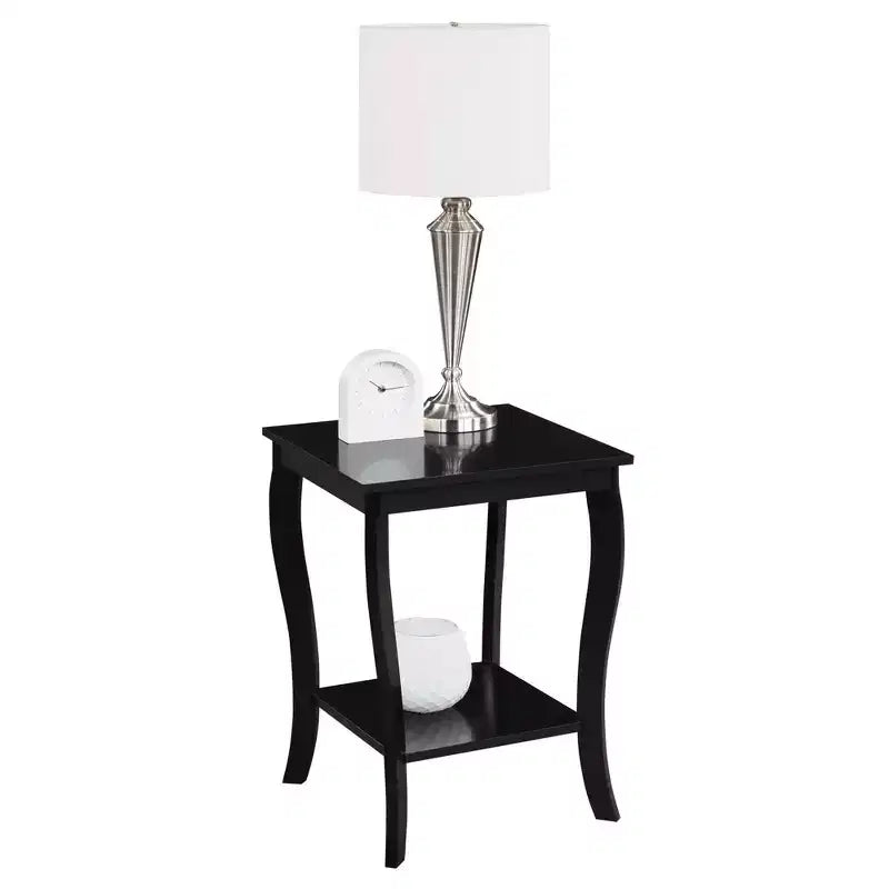 Belmont Square End Table with Two Tier Shelving, Classic Transitional Accent Side Table with Spacious Storage for Living Room Dcor