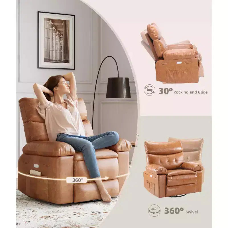Extra Wide Swivel Rocking Recliner Chair for Adults, Massage Recliner Sofa, Upholstered Glider Reclining Nursery Chair