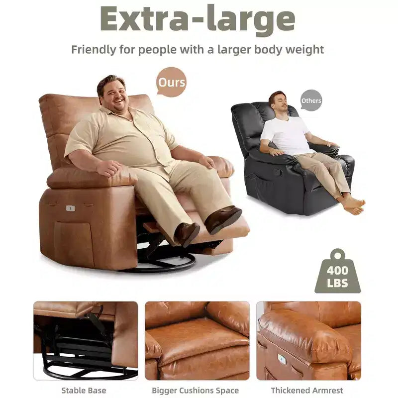 Extra Wide Swivel Rocking Recliner Chair for Adults, Massage Recliner Sofa, Upholstered Glider Reclining Nursery Chair