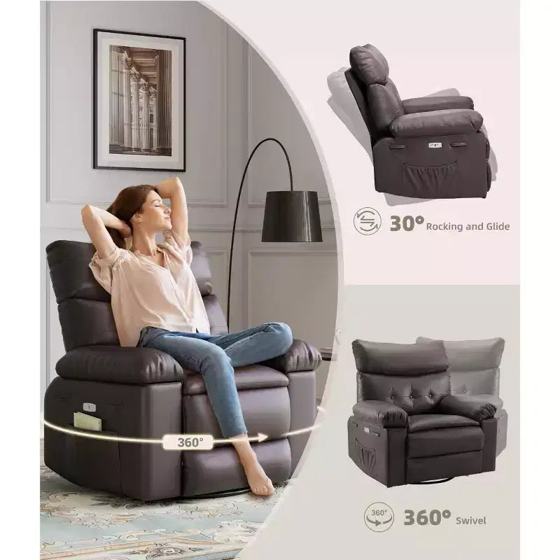 Extra Wide Swivel Rocking Recliner Chair for Adults, Massage Recliner Sofa, Upholstered Glider Reclining Nursery Chair