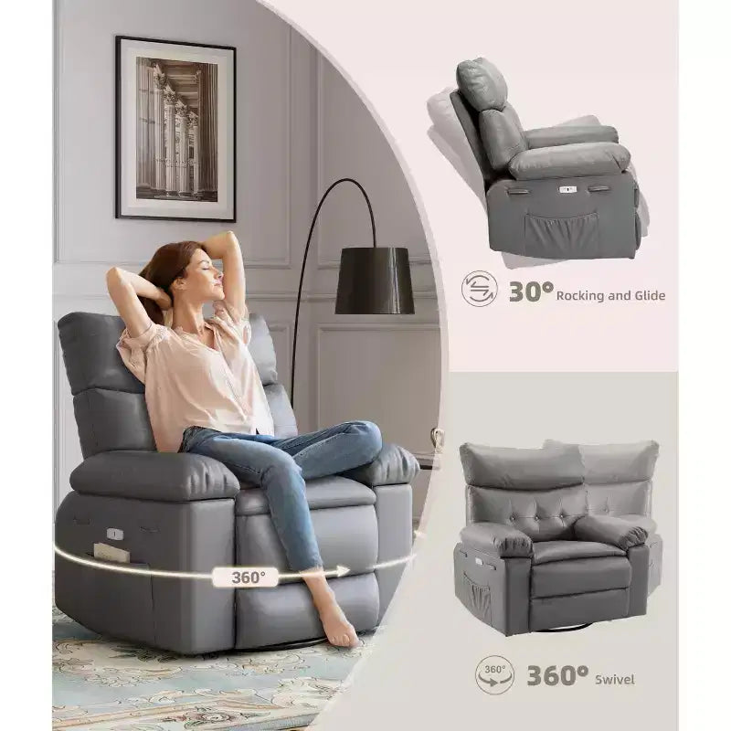 Extra Wide Swivel Rocking Recliner Chair for Adults, Massage Recliner Sofa, Upholstered Glider Reclining Nursery Chair