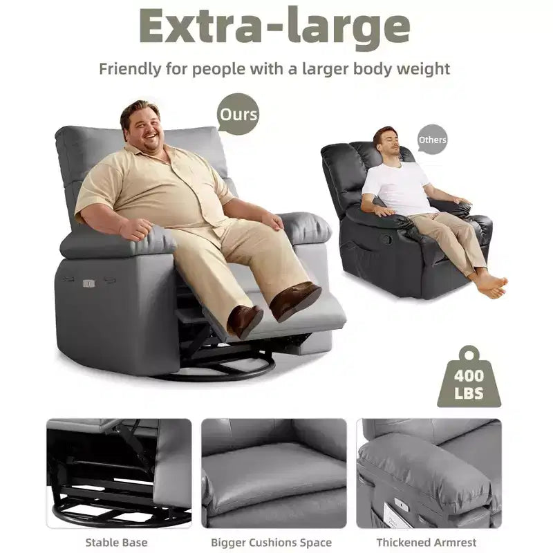 Extra Wide Swivel Rocking Recliner Chair for Adults, Massage Recliner Sofa, Upholstered Glider Reclining Nursery Chair