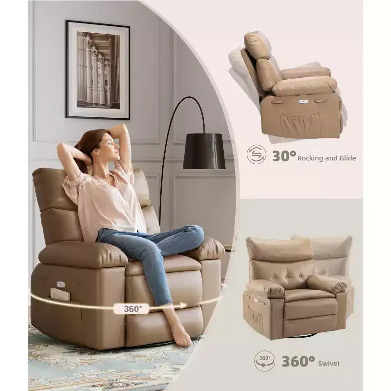 Extra Wide Swivel Rocking Recliner Chair for Adults, Massage Recliner Sofa, Upholstered Glider Reclining Nursery Chair