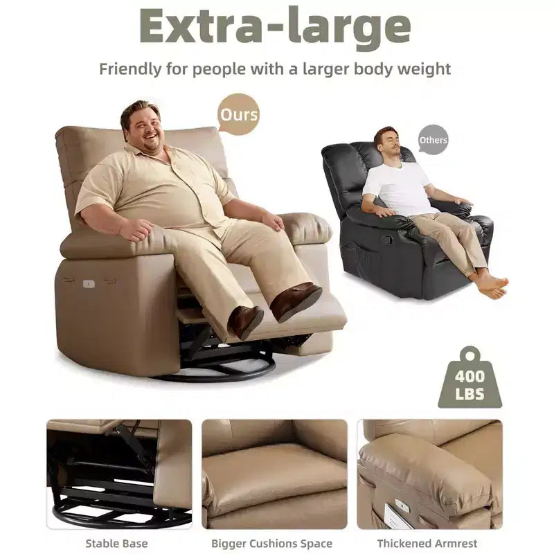 Extra Wide Swivel Rocking Recliner Chair for Adults, Massage Recliner Sofa, Upholstered Glider Reclining Nursery Chair