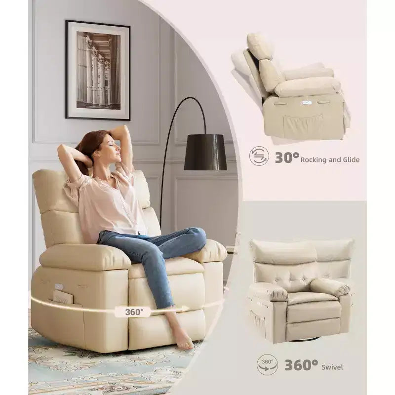 Extra Wide Swivel Rocking Recliner Chair for Adults, Massage Recliner Sofa, Upholstered Glider Reclining Nursery Chair