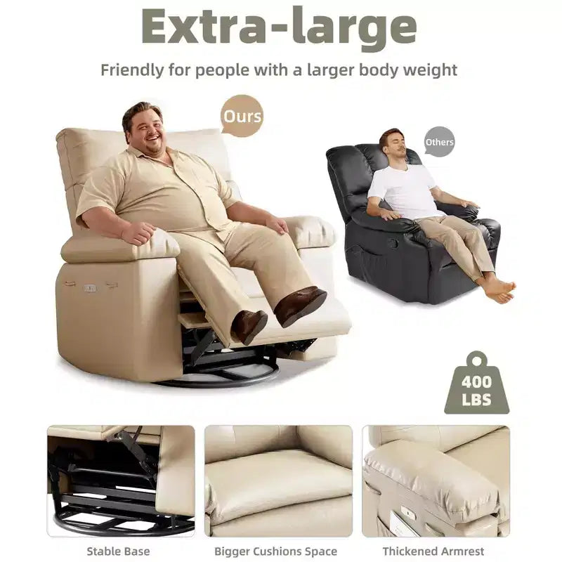Extra Wide Swivel Rocking Recliner Chair for Adults, Massage Recliner Sofa, Upholstered Glider Reclining Nursery Chair
