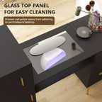 Portable Nail Desk with Drawers, Manicure Table Nail Desk for Nail Teck w/Glass Top and Wrist Rest, Nail Station Desk Metal Handles & Legs