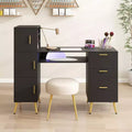 Portable Nail Desk with Drawers, Manicure Table Nail Desk for Nail Teck w/Glass Top and Wrist Rest, Nail Station Desk Metal Handles & Legs