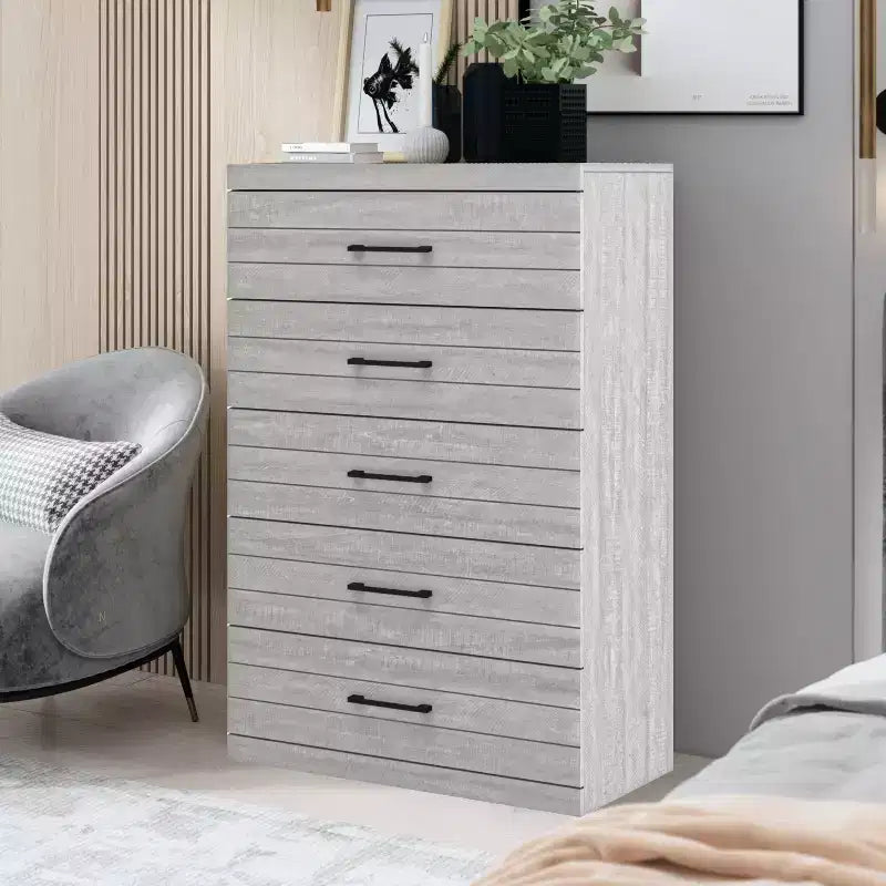 5 Drawer Chest (Interlock) - Dusty Grey Oak