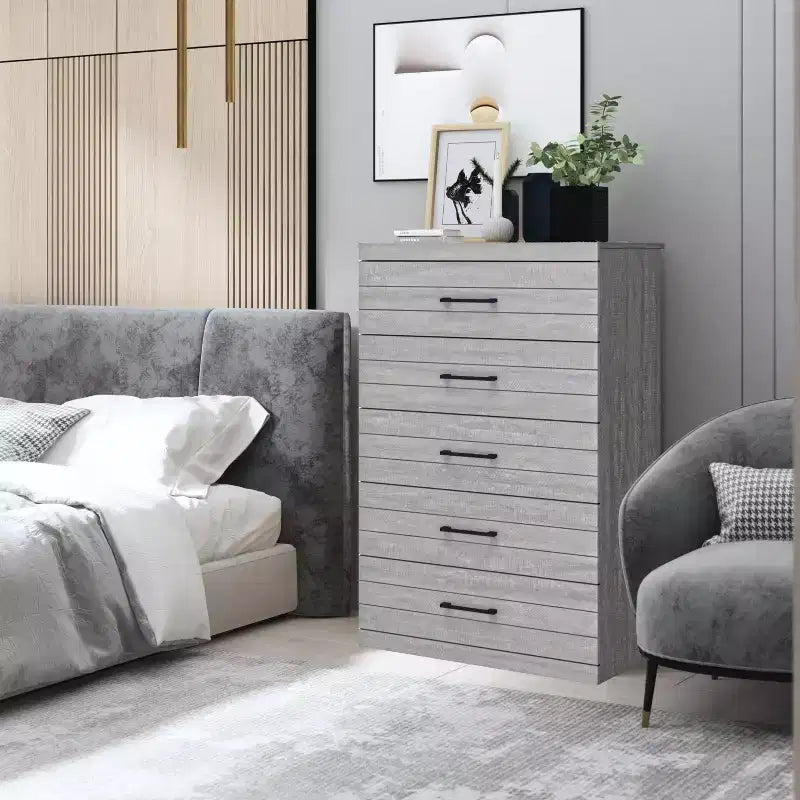 5 Drawer Chest (Interlock) - Dusty Grey Oak