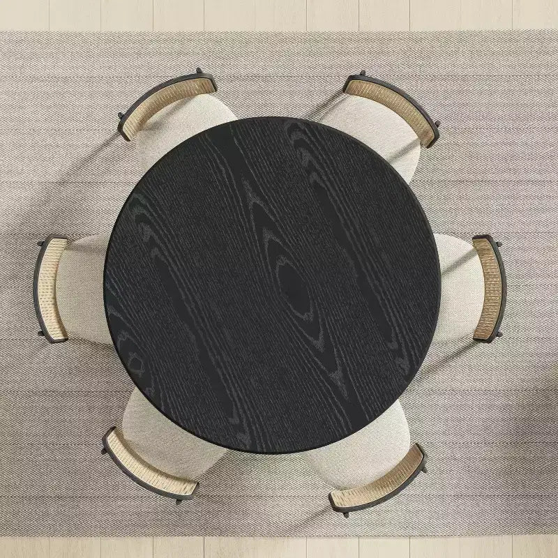 52 Wood Round Dining Table Kitchen Table for 4-6 with Arc-Shaped Edge Top & Fluted Pedestal for Living/Dining Room Coffee Office Black
