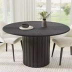 52 Wood Round Dining Table Kitchen Table for 4-6 with Arc-Shaped Edge Top & Fluted Pedestal for Living/Dining Room Coffee Office Black