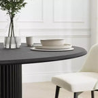 52 Wood Round Dining Table Kitchen Table for 4-6 with Arc-Shaped Edge Top & Fluted Pedestal for Living/Dining Room Coffee Office Black