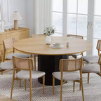 PexFix 60 in.H Solid Wood Round Dining Table Kitchen Table for 6-8 with Tabletop and Cylindrical Base for Living/Dining Room Coffee Office in Natural