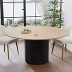 60 in.H Solid Wood Round Dining Table Kitchen Table for 6-8 with Tabletop and Cylindrical Base for Living/Dining Room Coffee Office in Natural