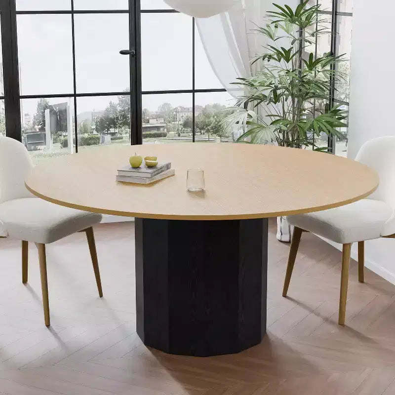 60 in.H Solid Wood Round Dining Table Kitchen Table for 6-8 with Tabletop and Cylindrical Base for Living/Dining Room Coffee Office in Natural