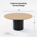 60 in.H Solid Wood Round Dining Table Kitchen Table for 6-8 with Tabletop and Cylindrical Base for Living/Dining Room Coffee Office in Natural