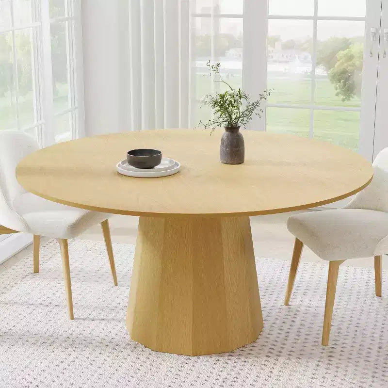 60 in.H Solid Wood Round Dining Table Kitchen Table for 6-8 with Tabletop and Tapered Base for Living/Dining Room Coffee Office in Natural