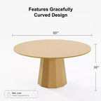 60 in.H Solid Wood Round Dining Table Kitchen Table for 6-8 with Tabletop and Tapered Base for Living/Dining Room Coffee Office in Natural