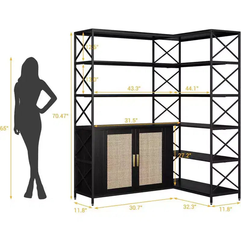 6 Tier Corner Bookshelf, Industrial Etagere Bookcase, Large L Shaped Storage Display Shelf for Home Office, Living Room, Kitchen