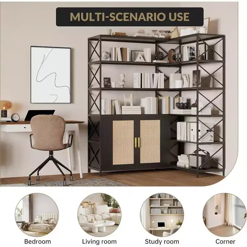 6 Tier Corner Bookshelf, Industrial Etagere Bookcase, Large L Shaped Storage Display Shelf for Home Office, Living Room, Kitchen
