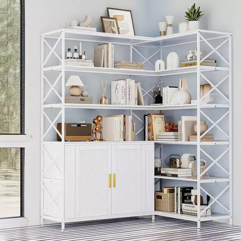 6 Tier Corner Bookshelf, Industrial Etagere Bookcase, Large L Shaped Storage Display Shelf for Home Office, Living Room, Kitchen