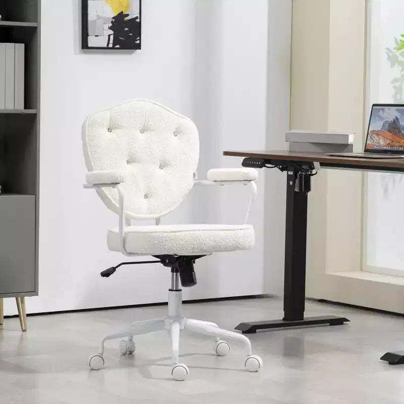 Home Office Desk Chairs, Upholstered Vanity Chair with Adjustable Height, Swivel Chair for Office, Study, Reading Room