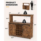 55 Farmhouse Coffee Bar Cabinet w/ Power Outlet & LED Lights - Sliding Barn Door, Wine Rack, USB Charging Station | Black/Brown/White
