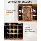 55 Farmhouse Coffee Bar Cabinet w/ Power Outlet & LED Lights - Sliding Barn Door, Wine Rack, USB Charging Station | Black/Brown/White