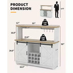 55 Farmhouse Coffee Bar Cabinet w/ Power Outlet & LED Lights - Sliding Barn Door, Wine Rack, USB Charging Station | Black/Brown/White